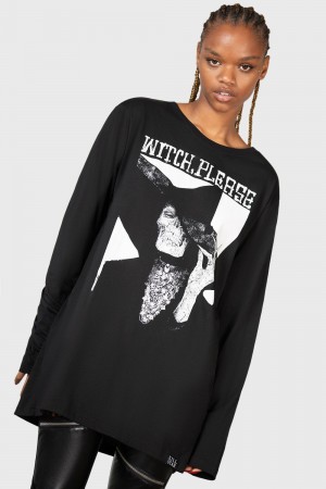 Killstar Wytch Gaze Long Sleeve Top Černé Bílé | RYESOZ-701