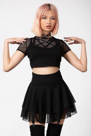 Killstar Yasumi Mesh Skirt Černé | UWZRLE-985