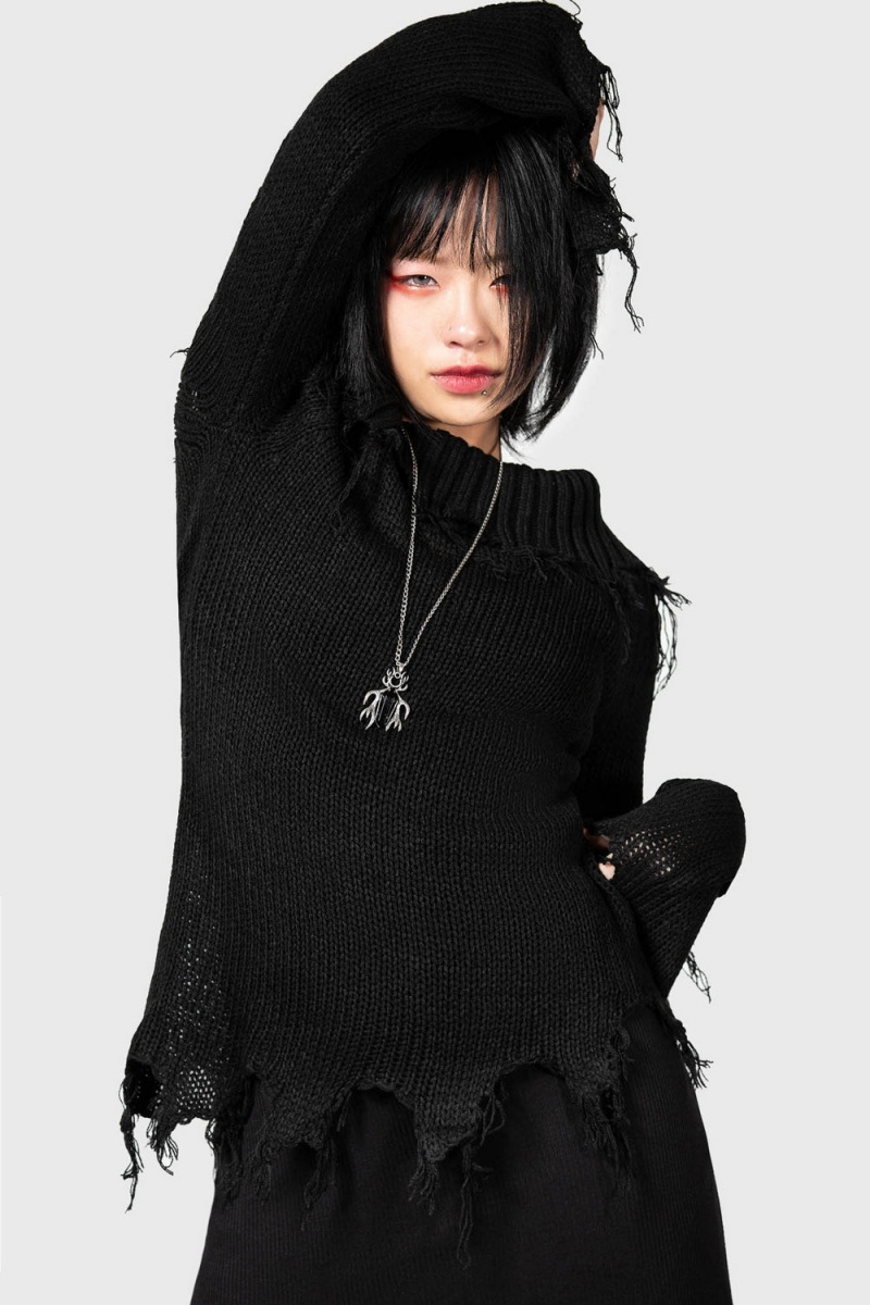 Killstar Aelfwine Asymmetric Svetrové Černé | SWIQMH-581
