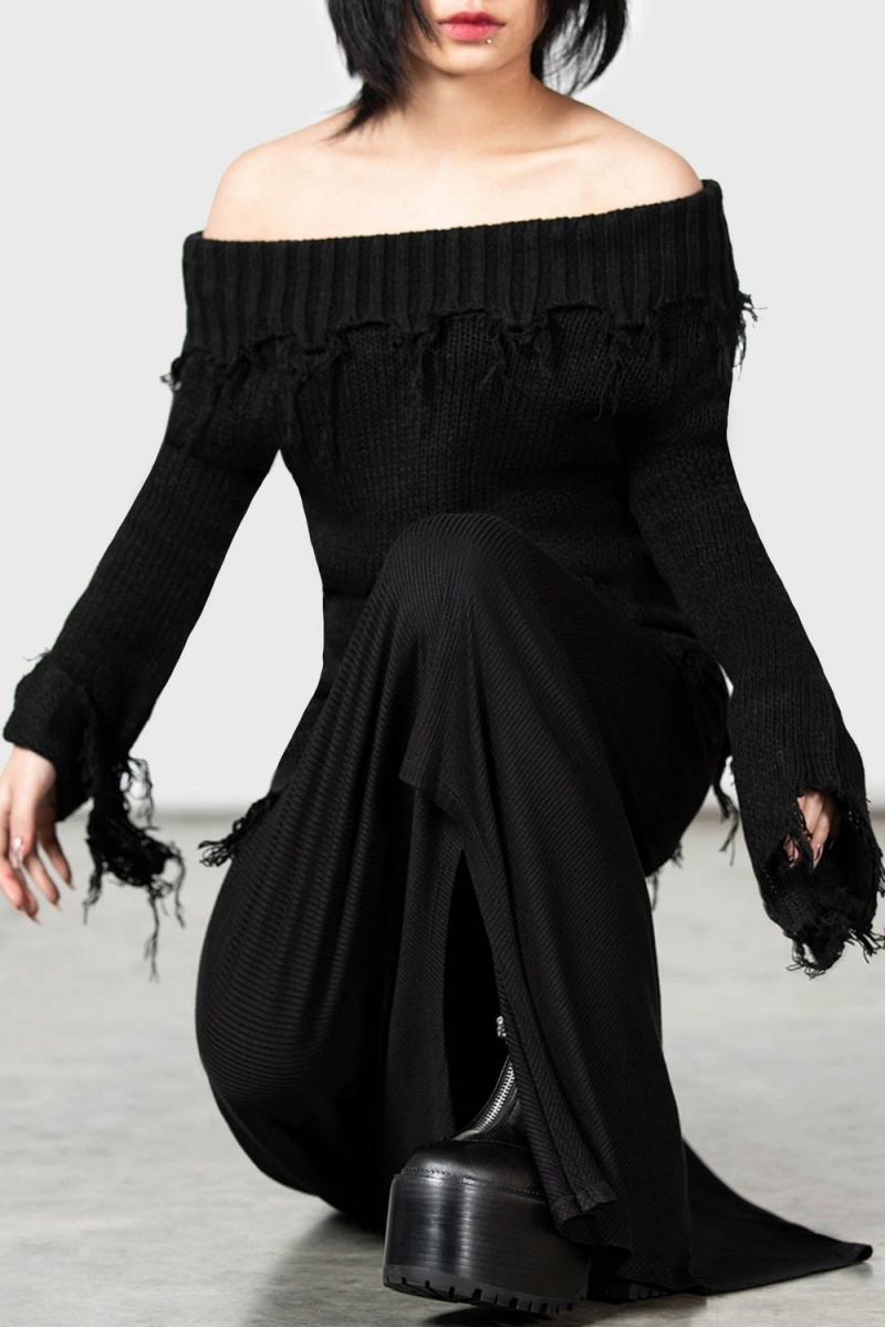 Killstar Aelfwine Asymmetric Svetrové Černé | SWIQMH-581