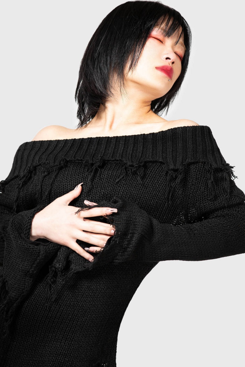 Killstar Aelfwine Asymmetric Svetrové Černé | SWIQMH-581