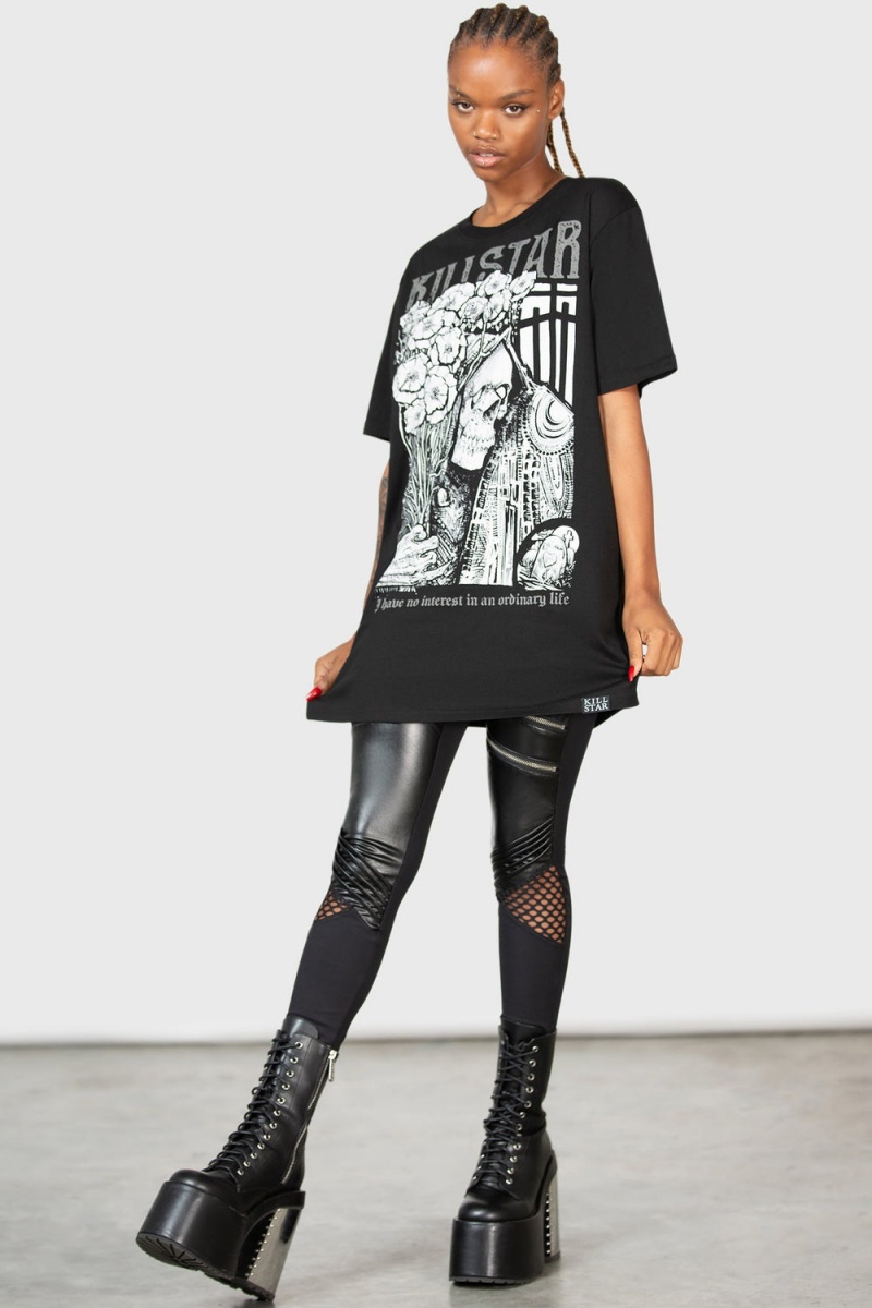 Killstar Afterdark T-Shirt Černé Bílé | HCNAWV-465