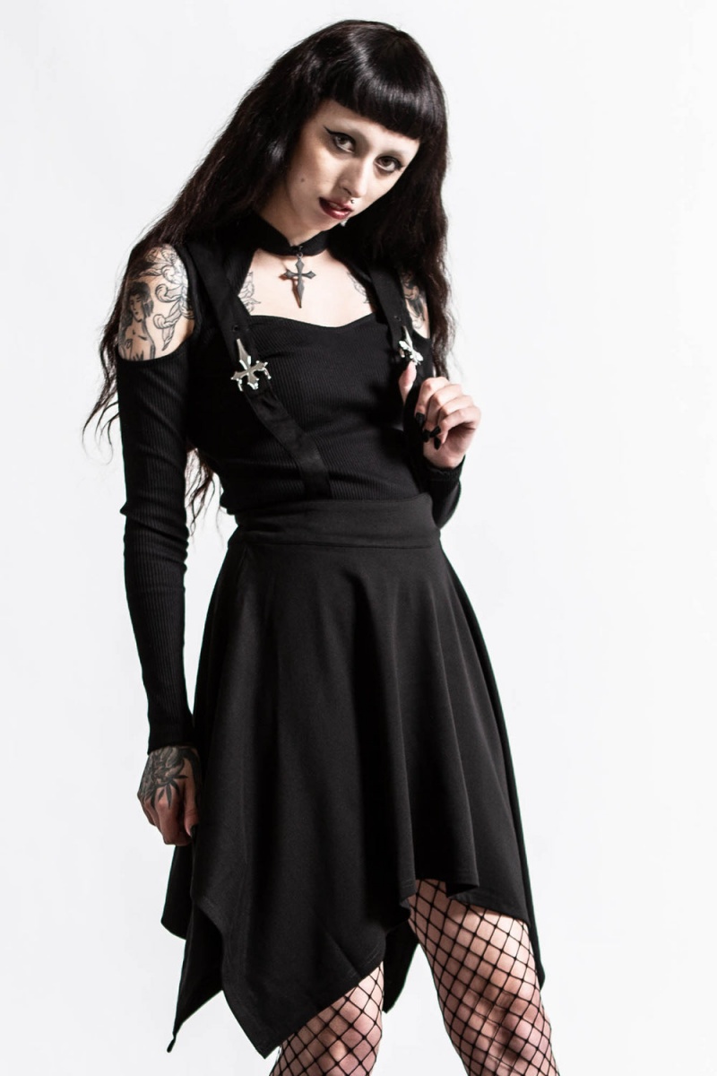 Killstar Aggie Suspender Skirt Černé | FWPZDK-851