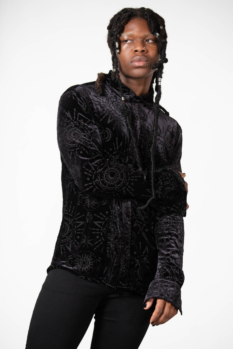 Killstar Alchemight Burnout Button-Up Shirt Černé | QGLYJR-502
