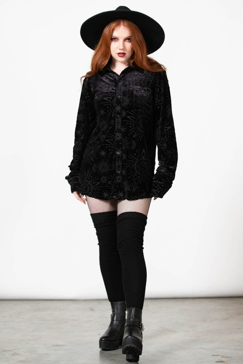 Killstar Alchemight Burnout Button-Up Shirt Černé | WSKYJF-539