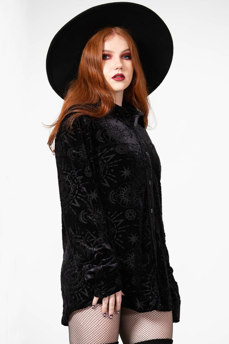 Killstar Alchemight Burnout Button-Up Shirt Černé | WSKYJF-539