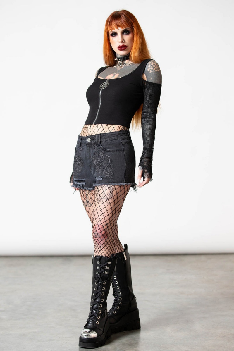 Killstar Alchemille Denim Shorts Černé | SAQKYV-698