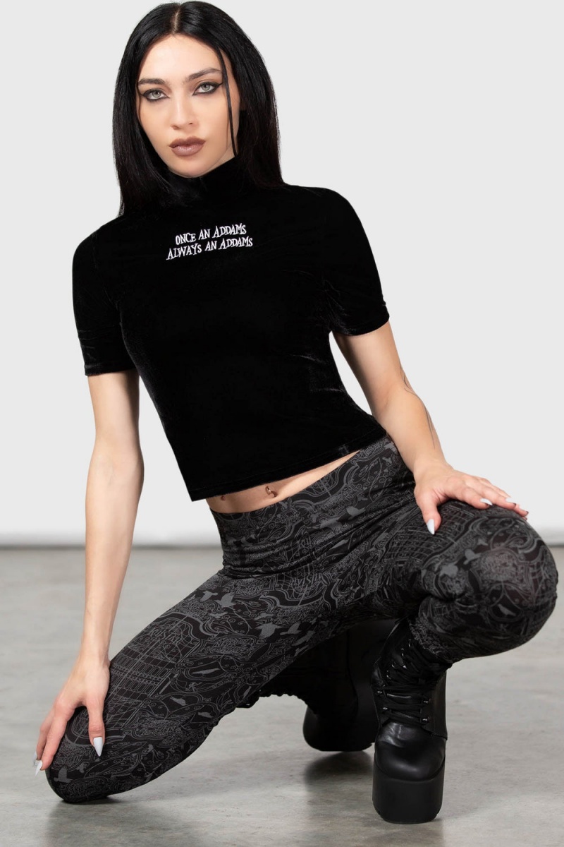 Killstar Allergic To Colour Velvet Top Černé | IPFHLM-742