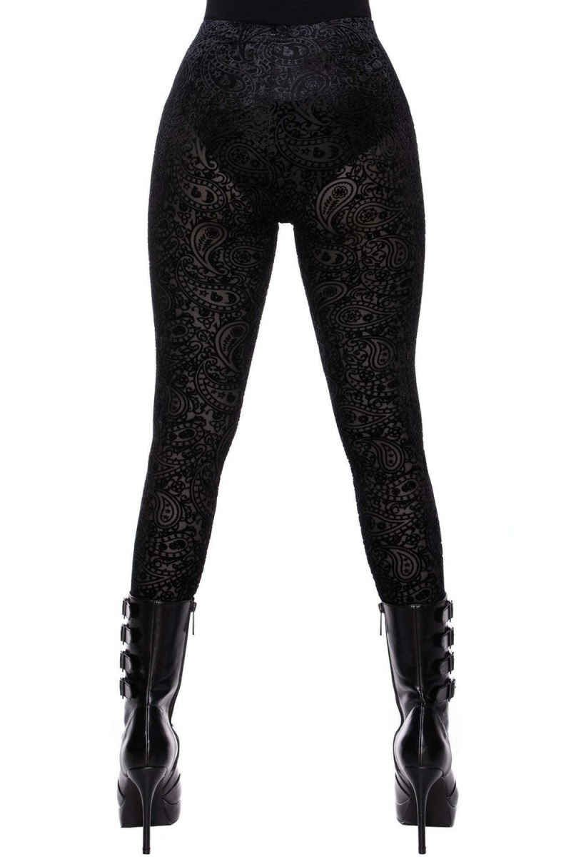 Killstar Althea's Evil Velvet Leggings Černé | IHBGOU-576
