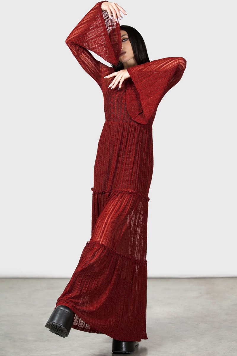 Killstar Amanita's Sorrow Maxi Šaty [RED] Červené | YZCKRJ-309