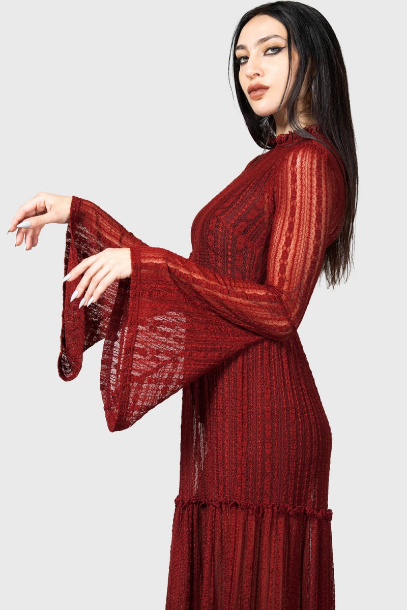Killstar Amanita's Sorrow Maxi Šaty [RED] Červené | YZCKRJ-309