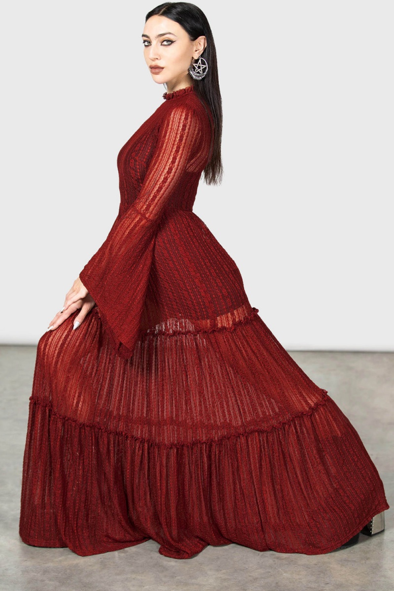 Killstar Amanita\'s Sorrow Maxi Šaty [RED] Červené | YZCKRJ-309
