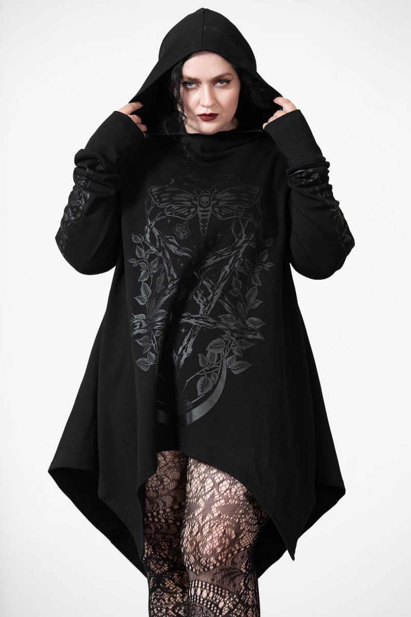 Killstar Apollo Longline Hoodie Černé | ZCGUAQ-407