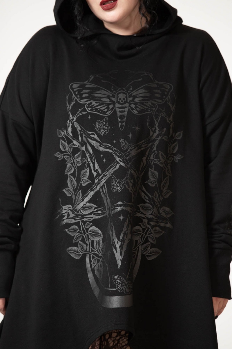 Killstar Apollo Longline Hoodie Černé | ZCGUAQ-407