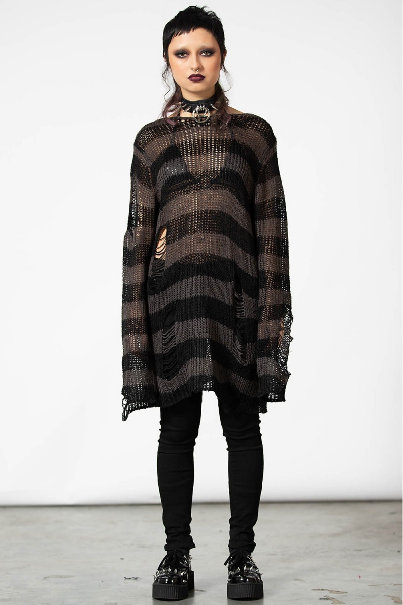 Killstar Ash Distress Knit Svetrové [B] Šedé | WHGXYR-251