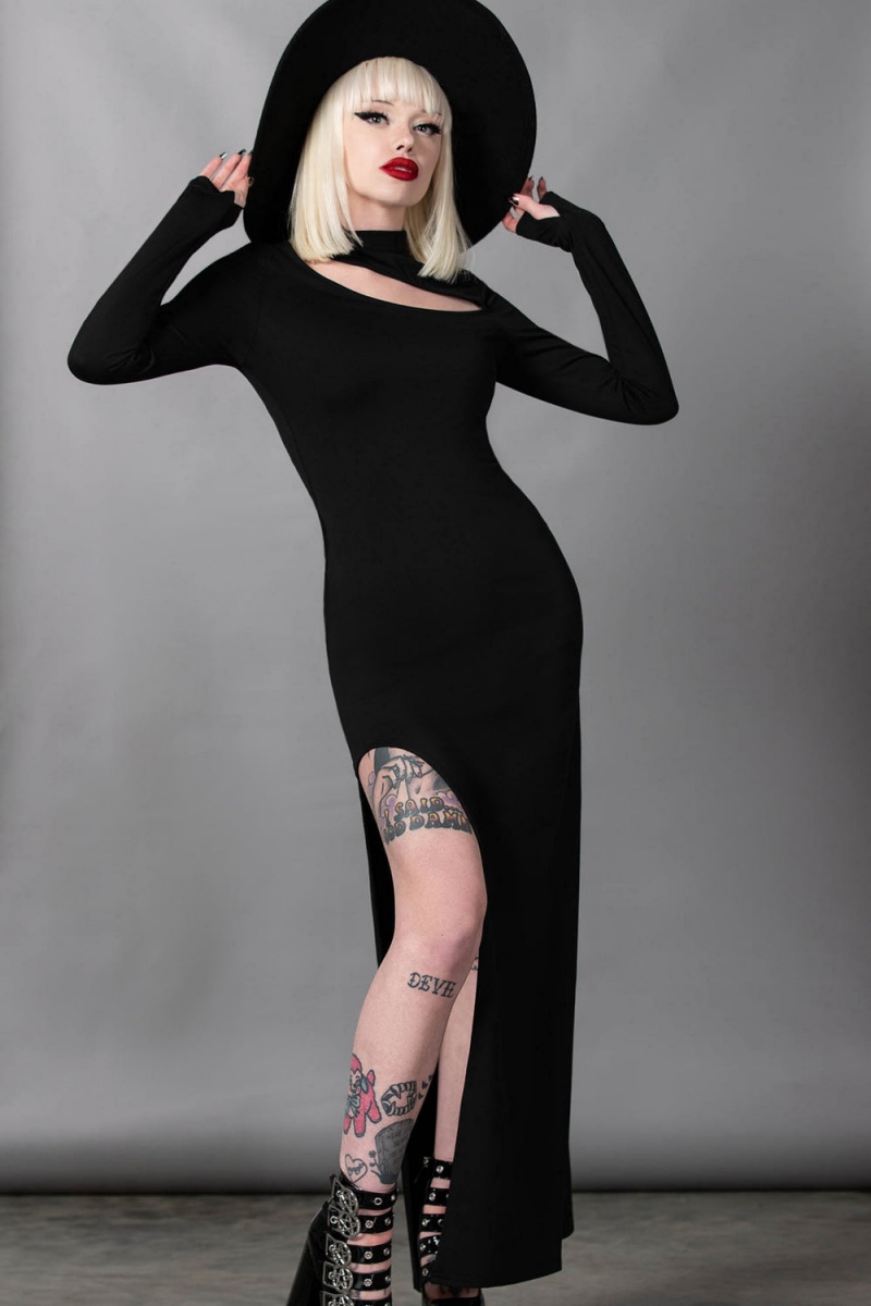 Killstar Astaroth Long Sleeve Šaty Černé | IYDPXW-134
