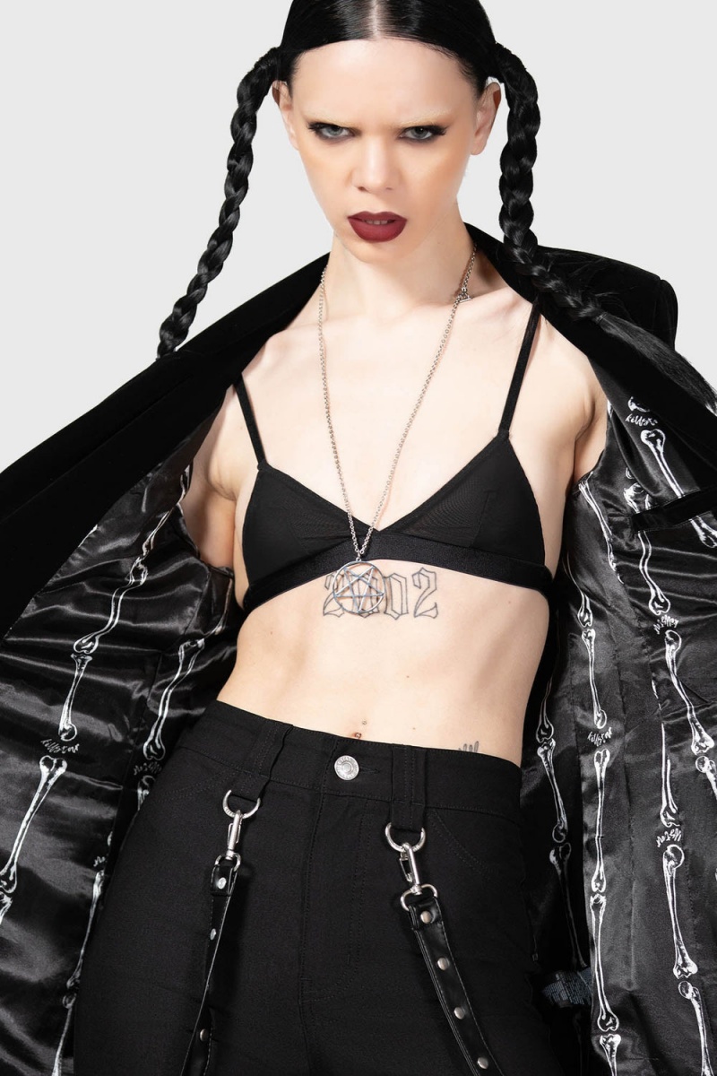 Killstar Astaroth Velvet Boyfriend Blazer Černé | TYKFMI-907
