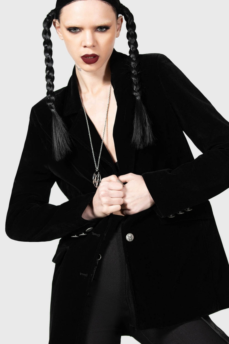 Killstar Astaroth Velvet Boyfriend Blazer Černé | TYKFMI-907