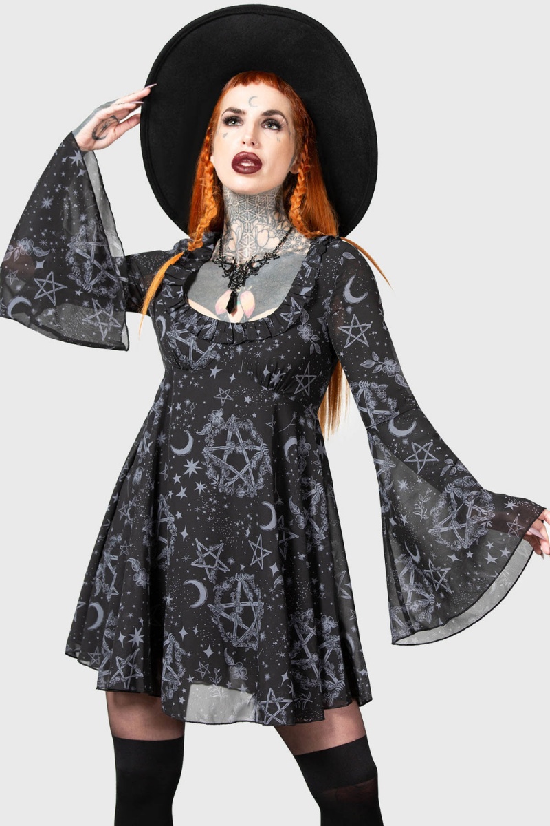 Killstar Astral Willow Šaty Černé | FVTJMC-765