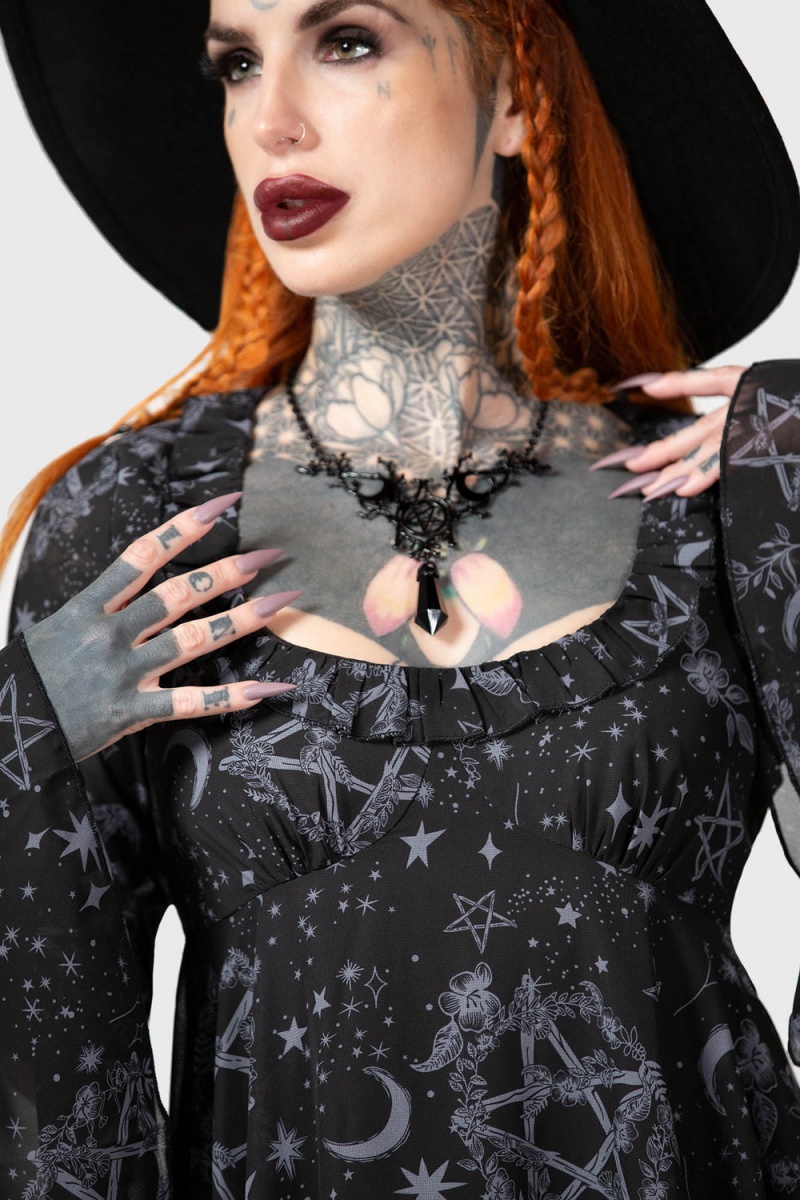 Killstar Astral Willow Šaty Černé | FVTJMC-765