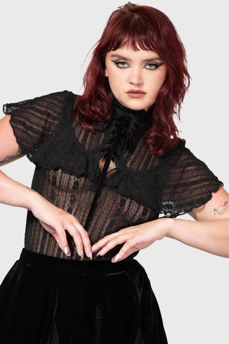 Killstar Atala\'s Night Krajkové Top Černé | MDVCFO-890