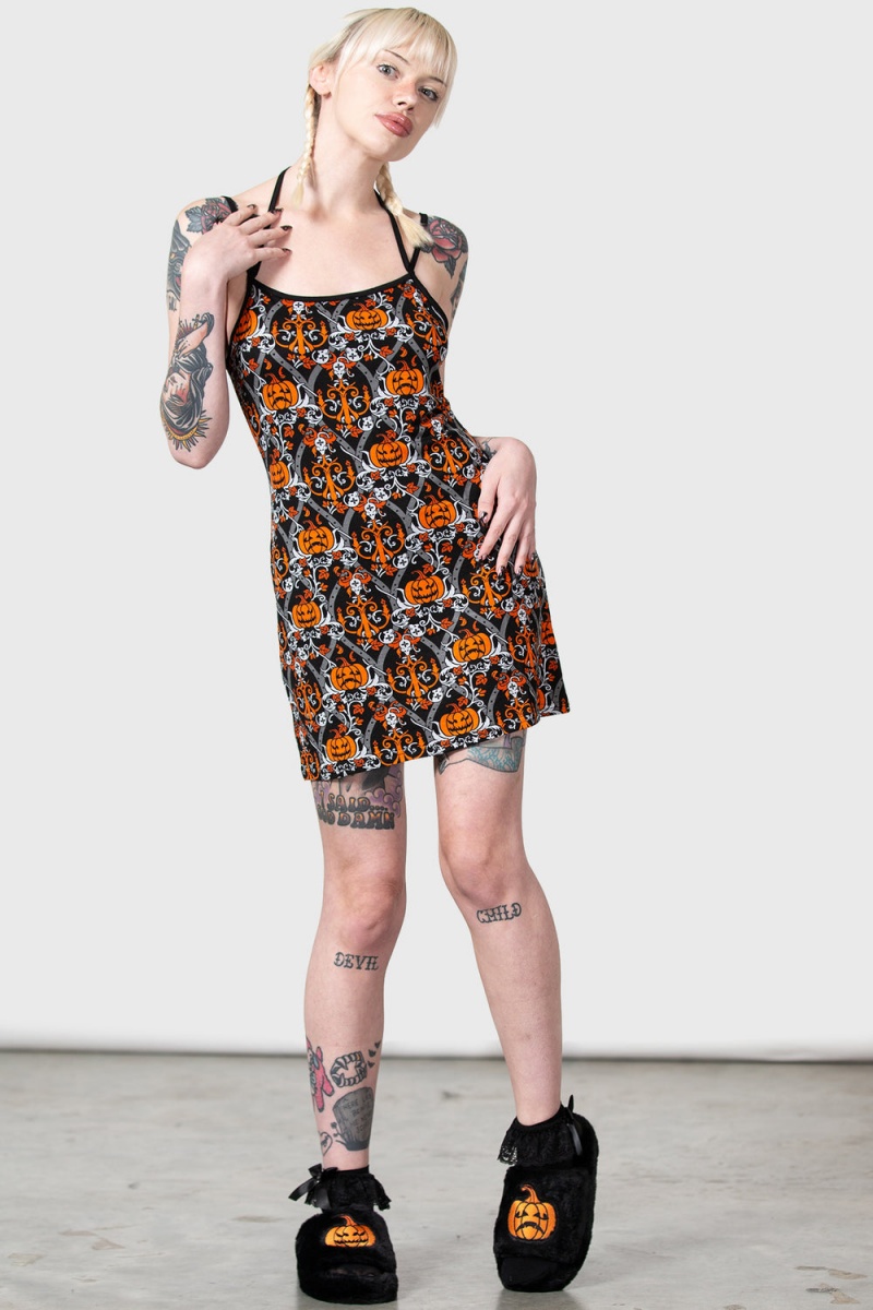 Killstar Autumn Slumber Slip Šaty Černé | IBTECQ-390