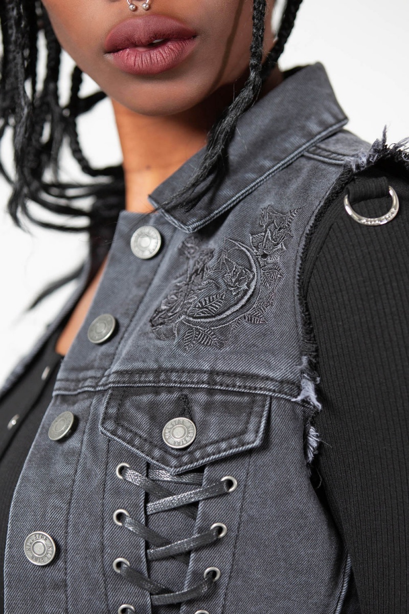 Killstar Azalia Denim Vest Černé | MPYISA-238