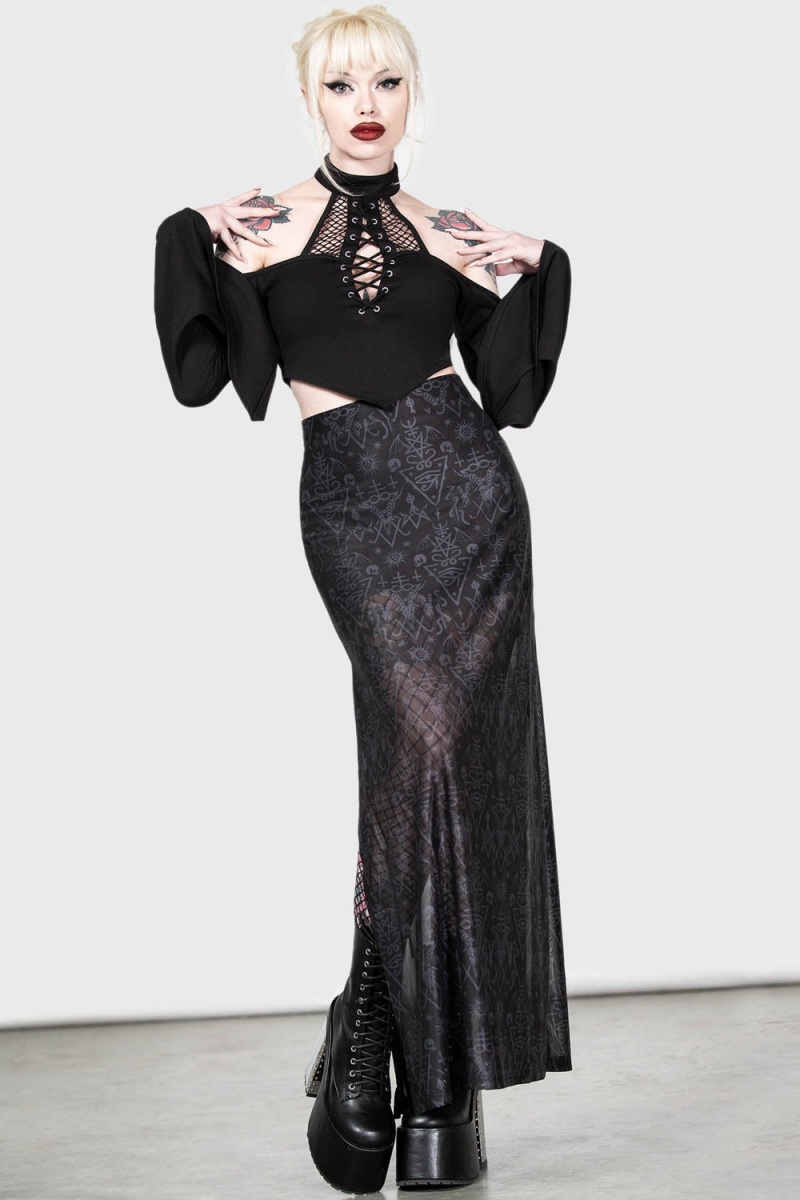 Killstar Baphy Maxi Skirt Černé | RVSMPC-729