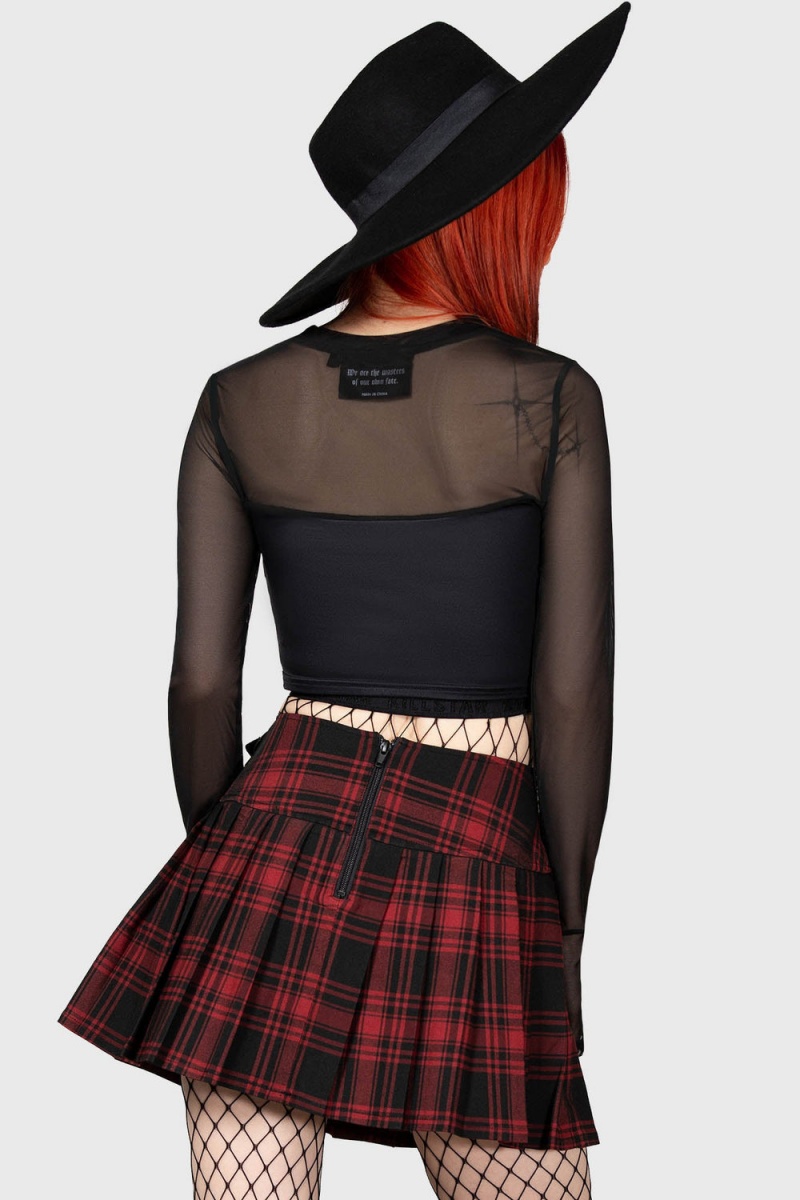 Killstar Bat Girl Skirt [TARTAN] Červené | NVRAOZ-823