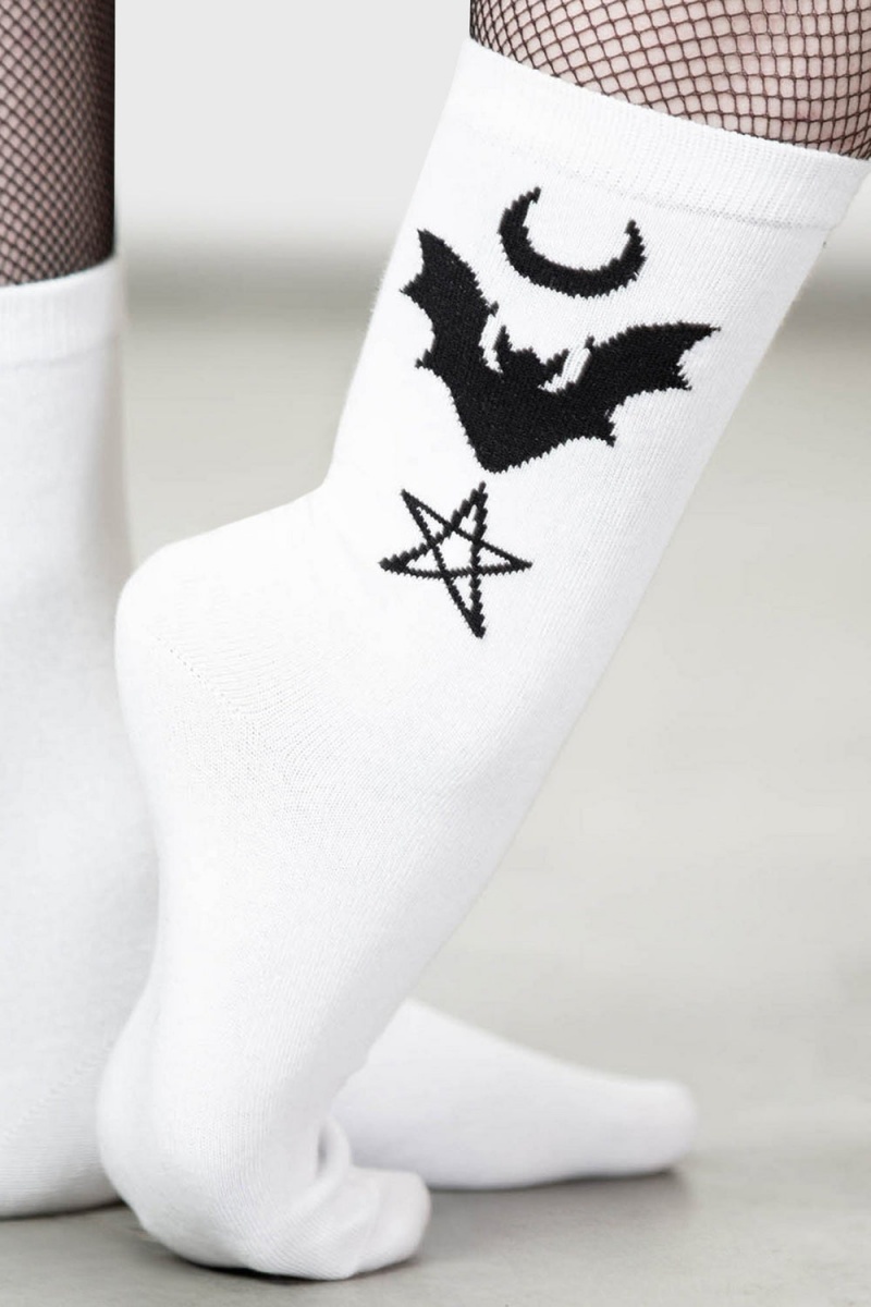Killstar Bat Magic Socks [WHITE] Bílé | ZUABHM-235