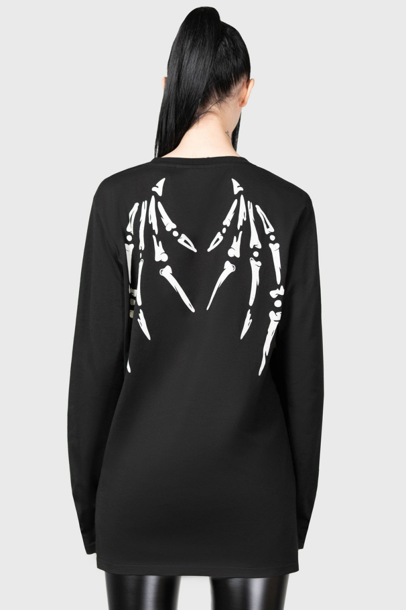 Killstar Batbone Long Sleeve Top Černé | KEYWSM-936