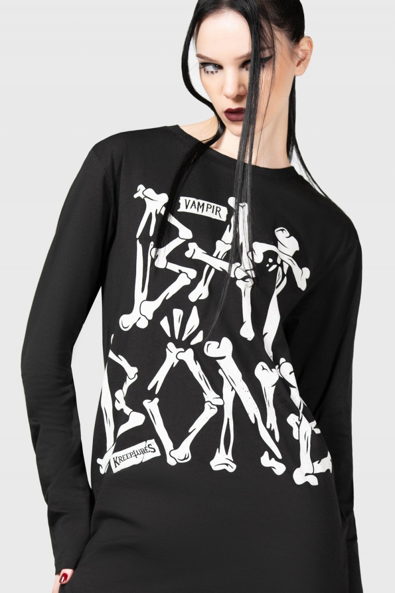 Killstar Batbone Long Sleeve Top Černé | ZCASXV-432