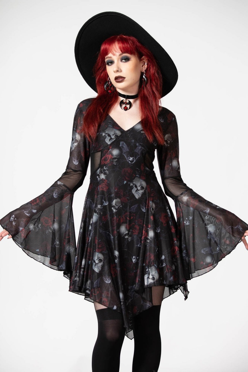 Killstar Bellflora Mesh Šaty Černé | YSMZPD-651