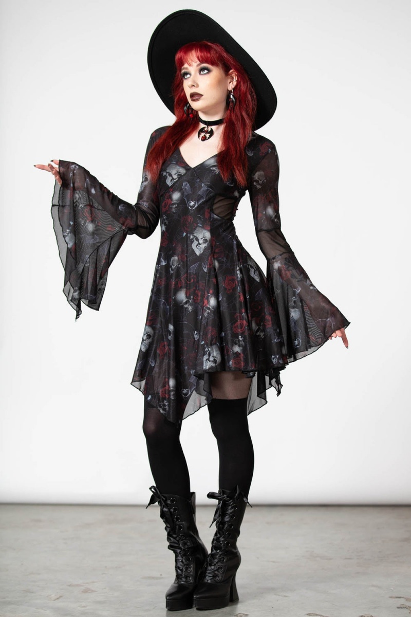 Killstar Bellflora Mesh Šaty Černé | YSMZPD-651