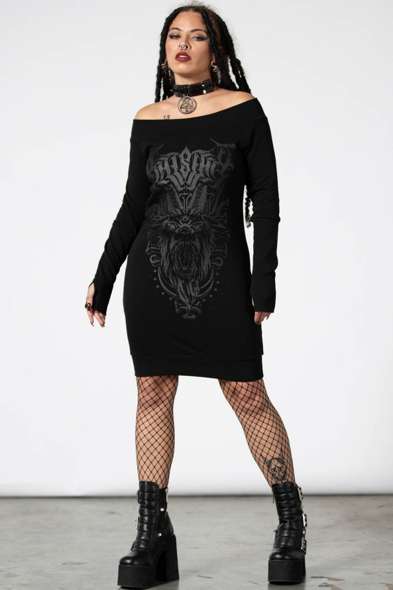 Killstar Bellow Bardot Svetrové Šaty Černé | BLAROP-697
