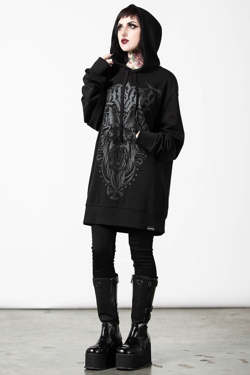 Killstar Bellow Longline Hoodie Černé | SYRZDH-342