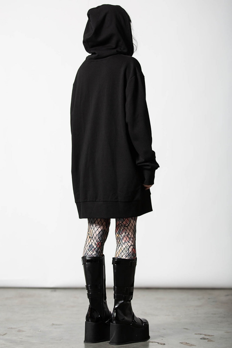 Killstar Bellow Longline Hoodie Černé | SYRZDH-342