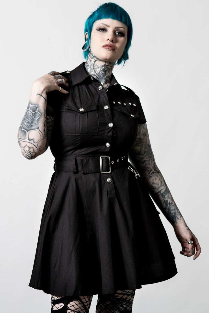 Killstar Billeted Shirt-Šaty Černé | ZVGEQF-541