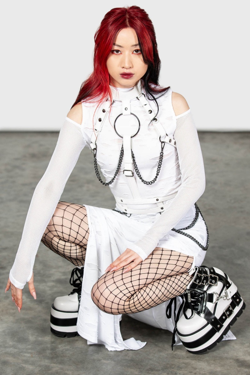 Killstar Biters Maxi Šaty [WHITE] Bílé | XUZFYC-365