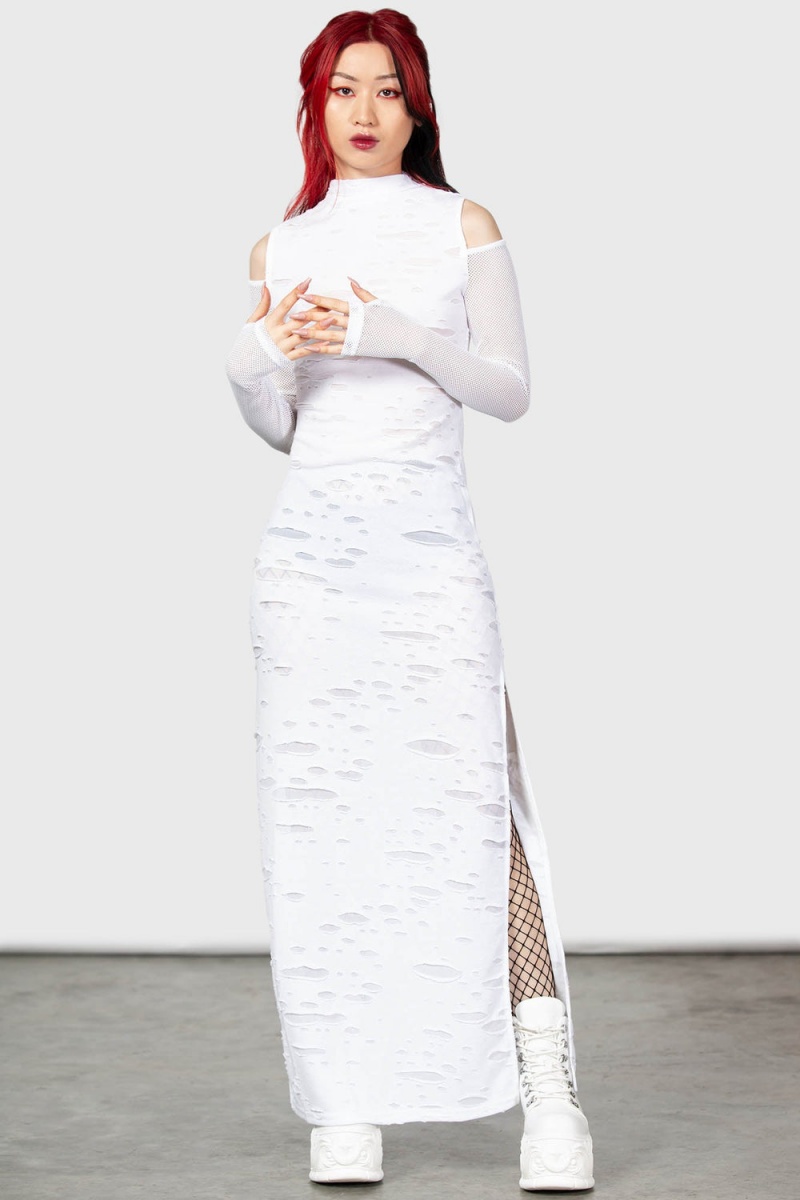 Killstar Biters Maxi Šaty [WHITE] Bílé | XUZFYC-365