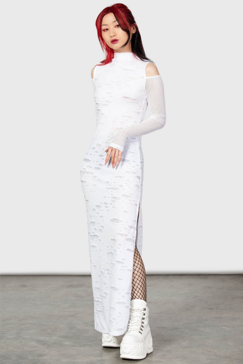 Killstar Biters Maxi Šaty [WHITE] Bílé | XUZFYC-365