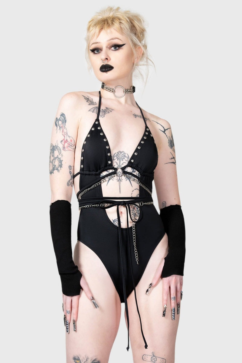 Killstar Black Hearted Swimsuit Černé | NISGYR-865