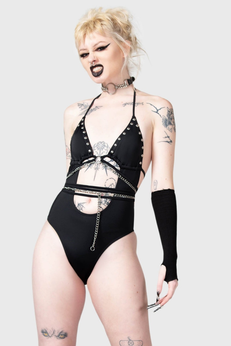 Killstar Black Hearted Swimsuit Černé | NISGYR-865
