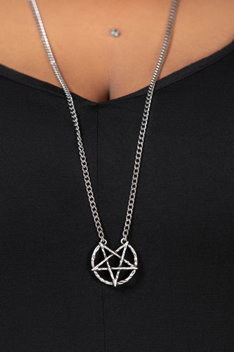 Killstar Broken Seal Pentagram Necklace Stříbrné | HDUTGB-095