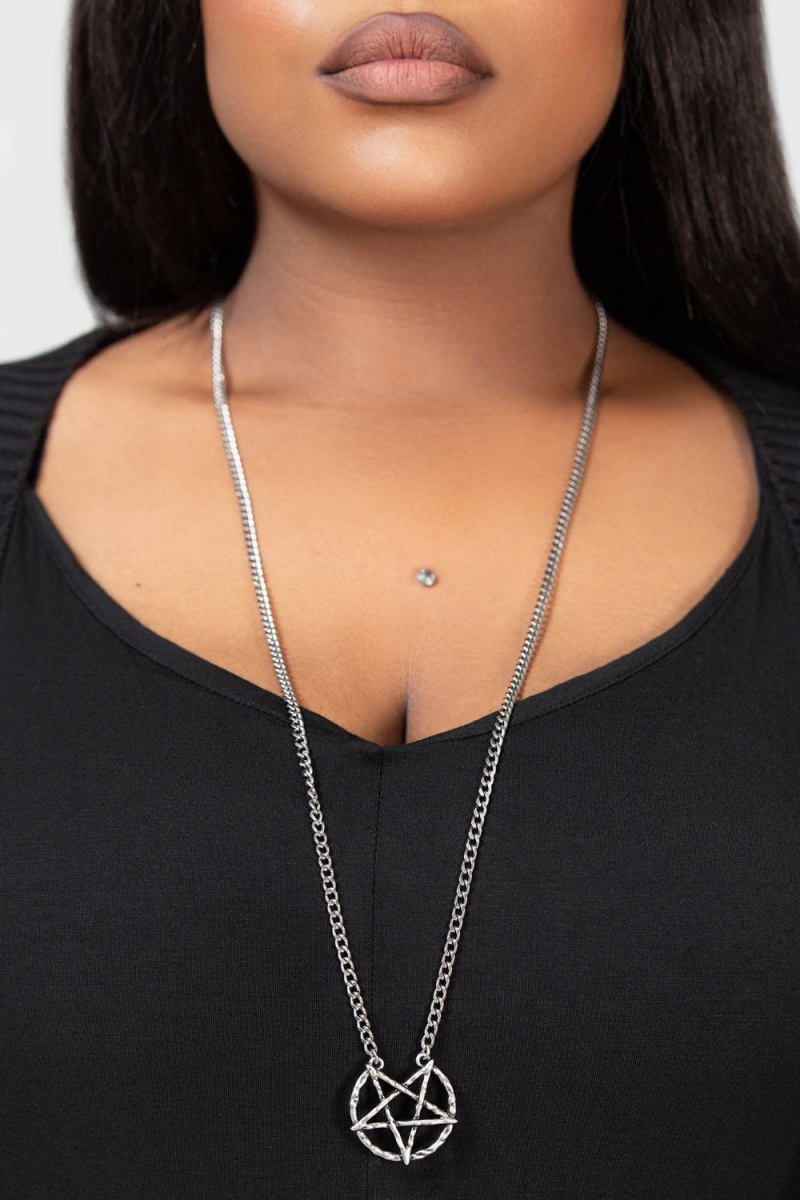 Killstar Broken Seal Pentagram Necklace Stříbrné | HDUTGB-095