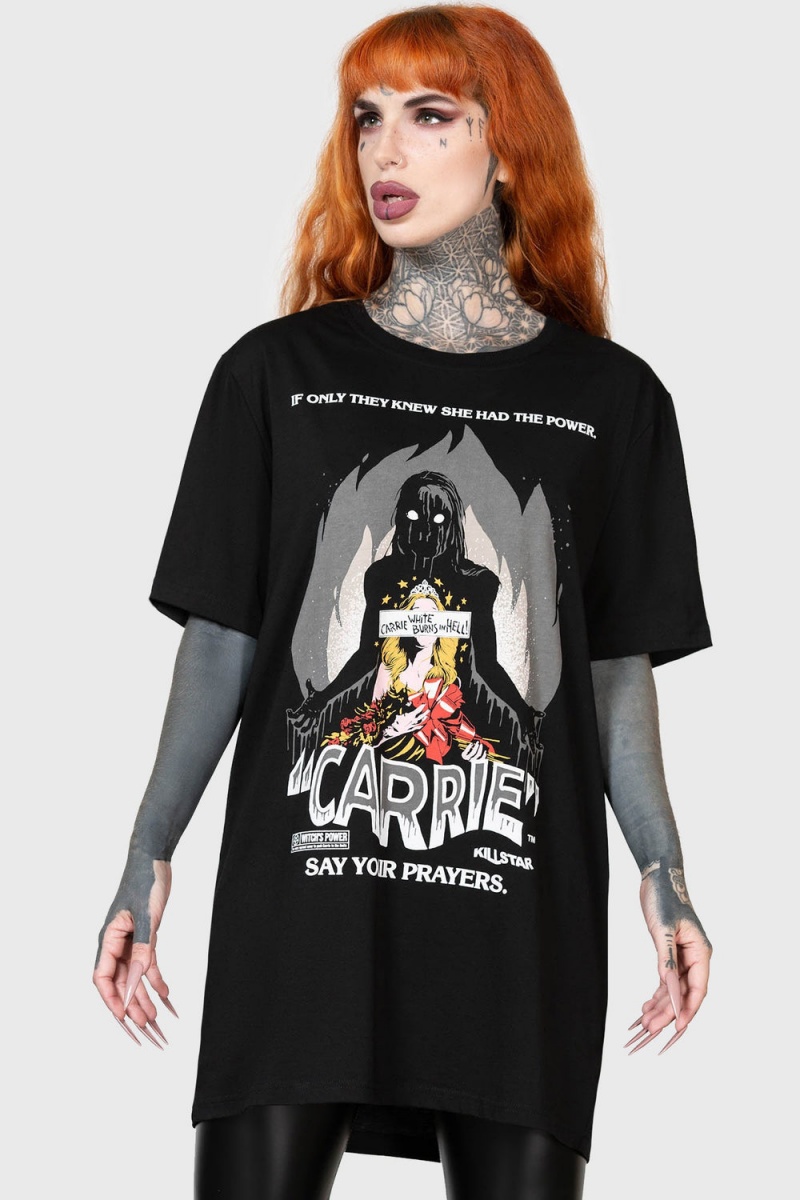 Killstar Carrie White T-Shirt Černé Bílé | FDTYLI-182