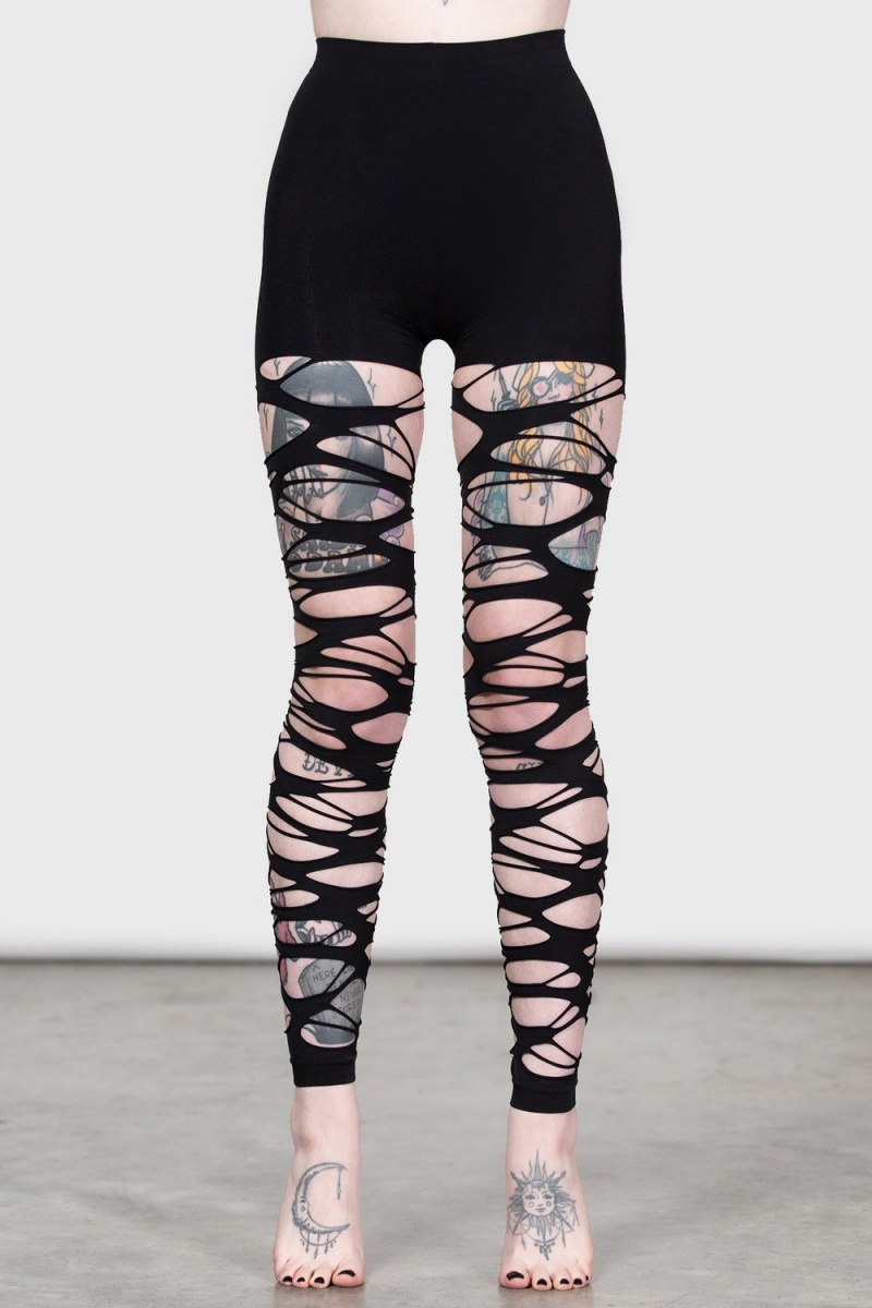 Killstar Carved Up Slashed Tights Černé | VSGHLC-614