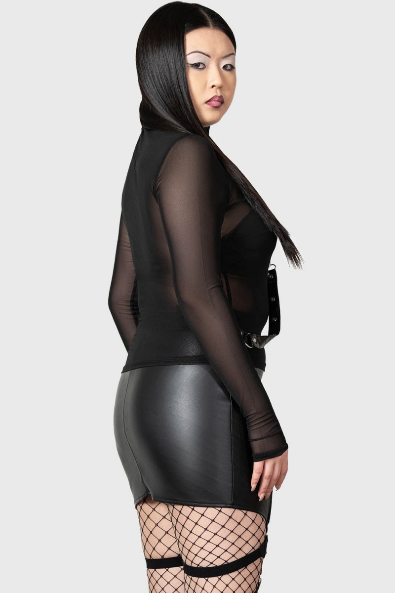 Killstar Cassandra PU Mini Skirt [B] Černé | PBZSXJ-527