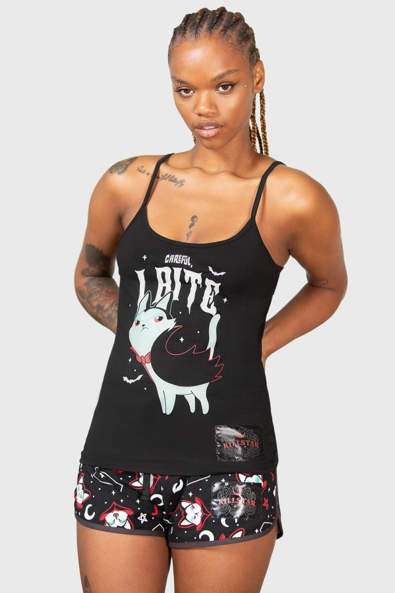 Killstar Cat Spat Cami Top Černé | ONCBQP-941
