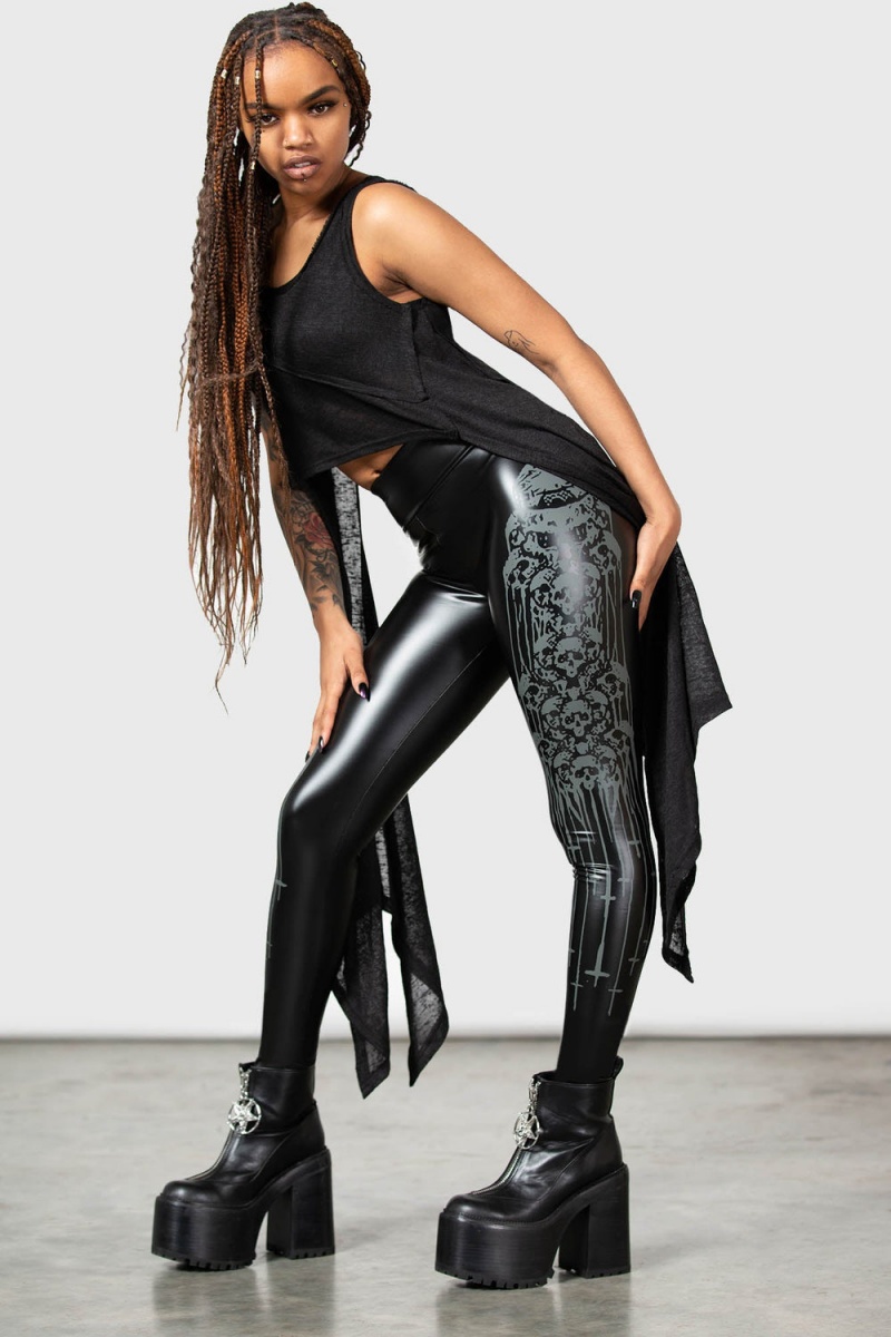 Killstar Catacomb and Crosses Leggings Černé | EVRILK-407